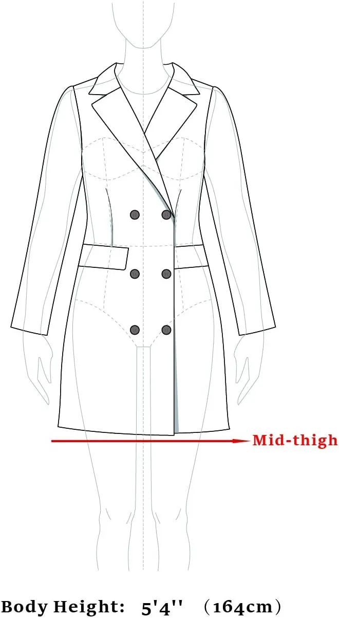 Allegra K Women's Houndstooth Notch Lapel Double Breasted Belted Trench Coat with Pockets