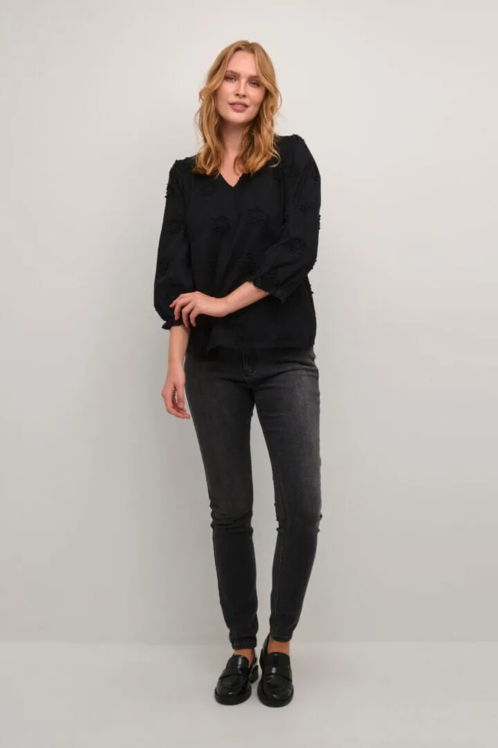BLACK EMBROIDERED COTTON BLOUSE