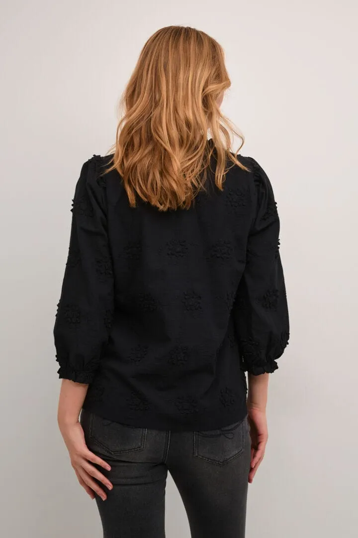 BLACK EMBROIDERED COTTON BLOUSE