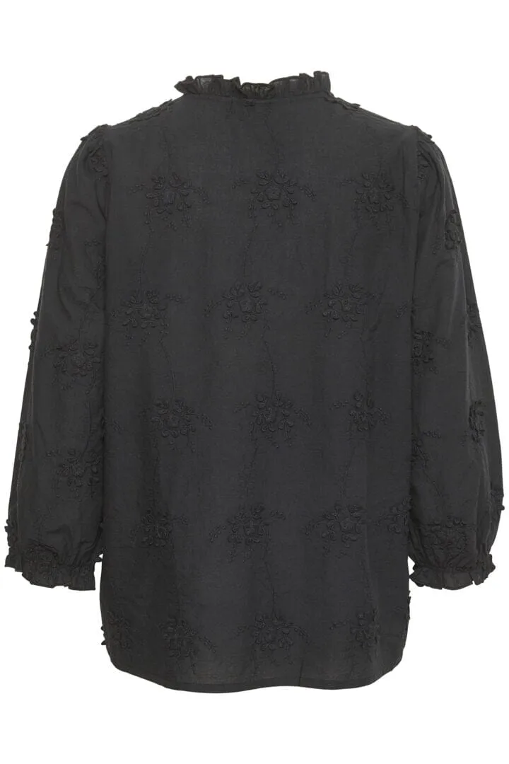 BLACK EMBROIDERED COTTON BLOUSE