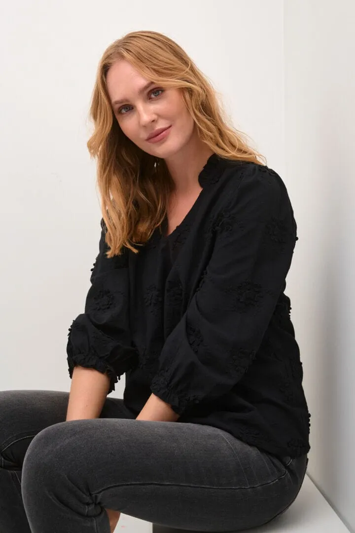 BLACK EMBROIDERED COTTON BLOUSE