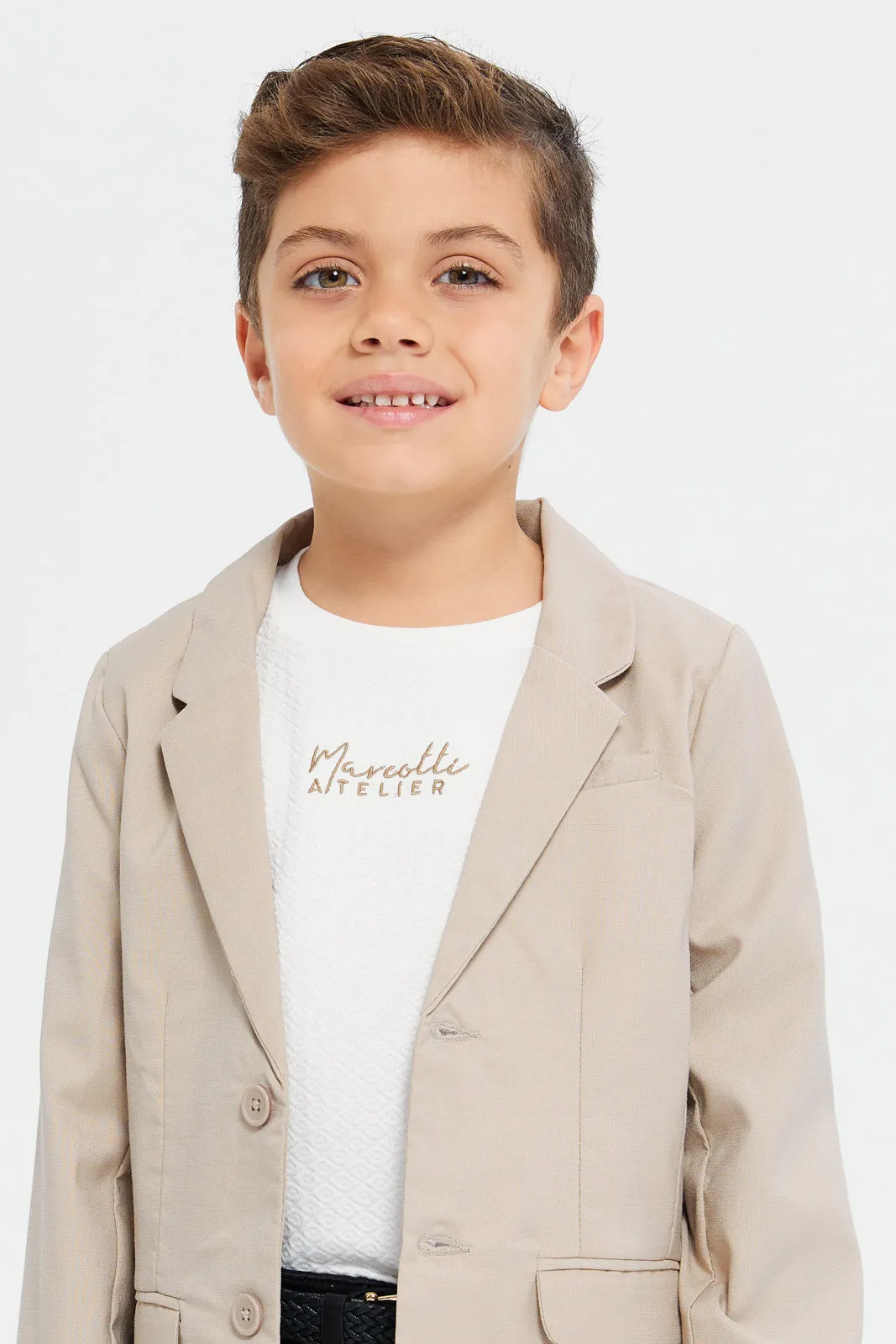 Boys Beige Plain Formal Blazer