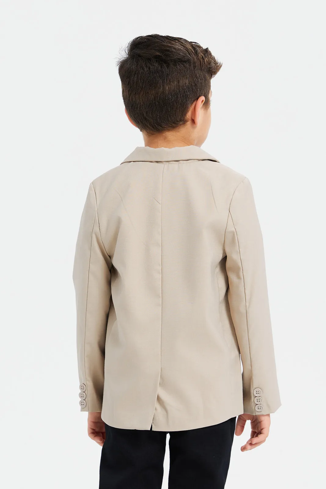 Boys Beige Plain Formal Blazer