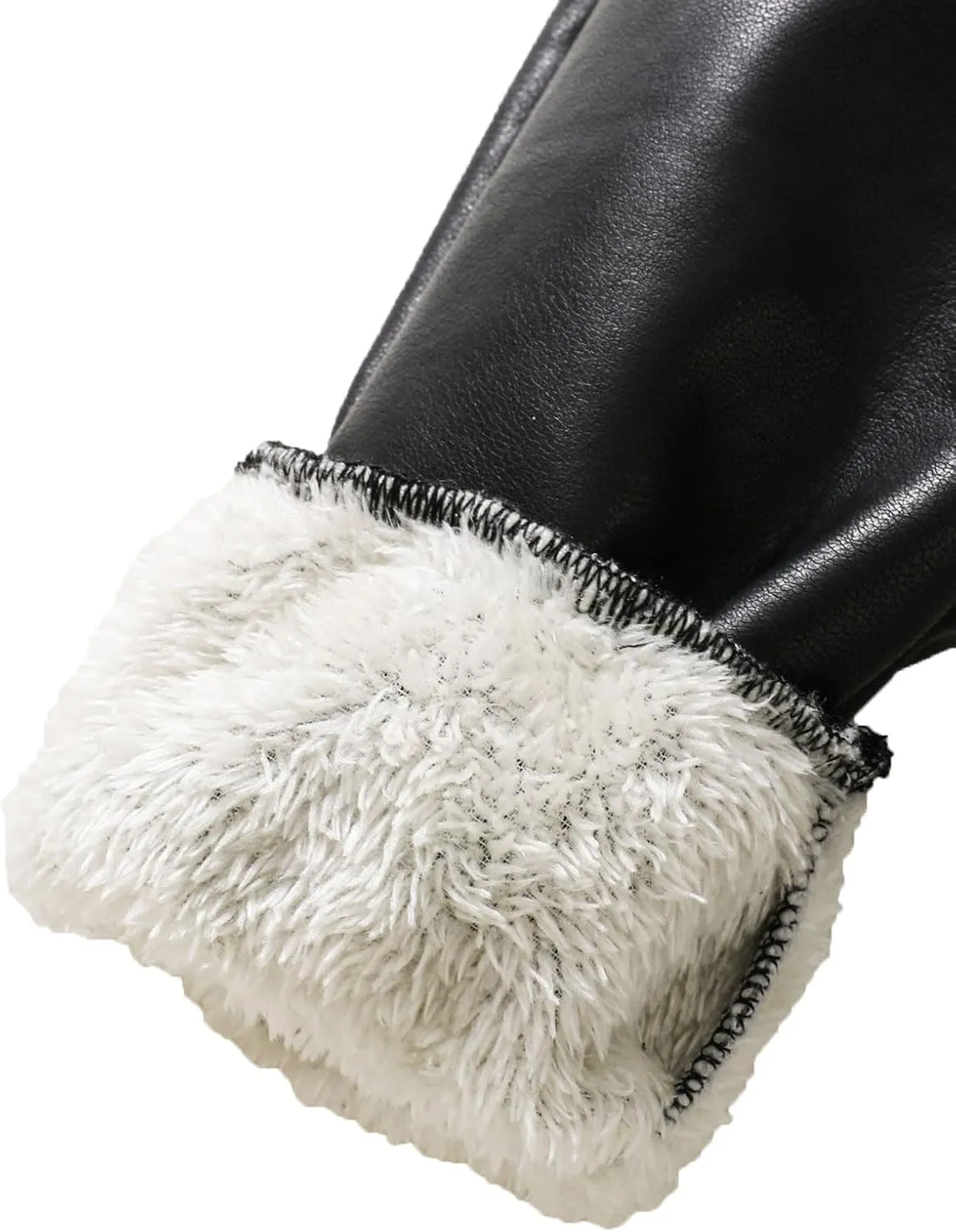Boys Black Faux Leather Joggers with Faux Fur Cuffs