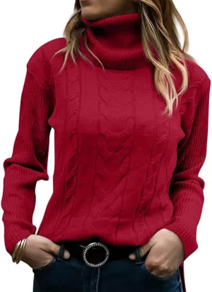 Cable Knit Sweater Women Solid Color Casual Loose Chunky Knit Pullover Oversized Long Sleeve Tops