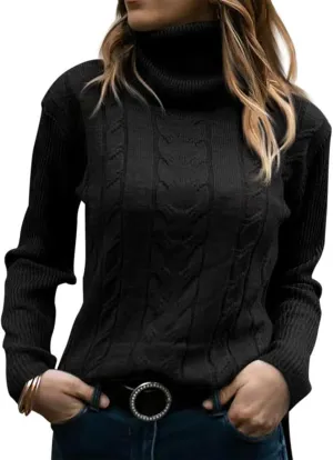 Cable Knit Sweater Women Solid Color Casual Loose Chunky Knit Pullover Oversized Long Sleeve Tops