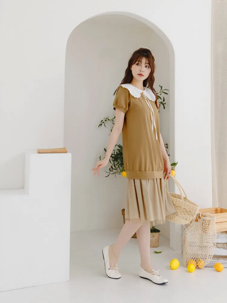 Casual Cotton Checks Gauze Layered Midi Dress