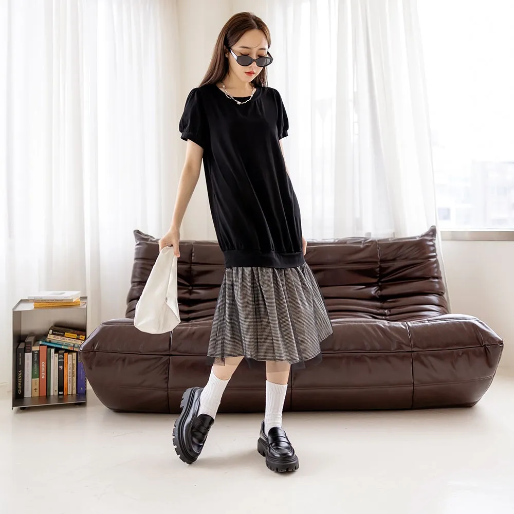 Casual Cotton Checks Gauze Layered Midi Dress