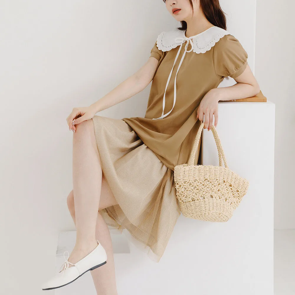 Casual Cotton Checks Gauze Layered Midi Dress