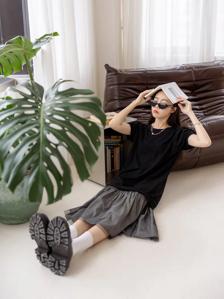 Casual Cotton Checks Gauze Layered Midi Dress