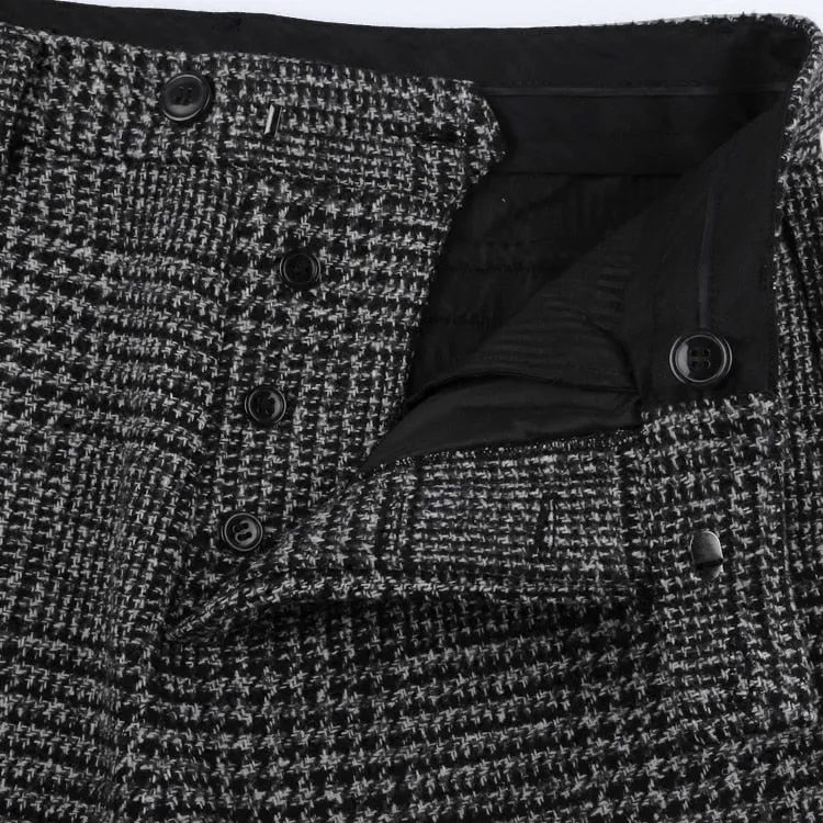 Casual Grey Plaid Woolen Stretch Men Trousers