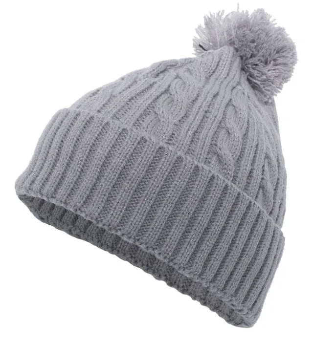 Chaos - CABLE KNIT POM-POM BEANIE with Chaos Logo - Silver (643K)