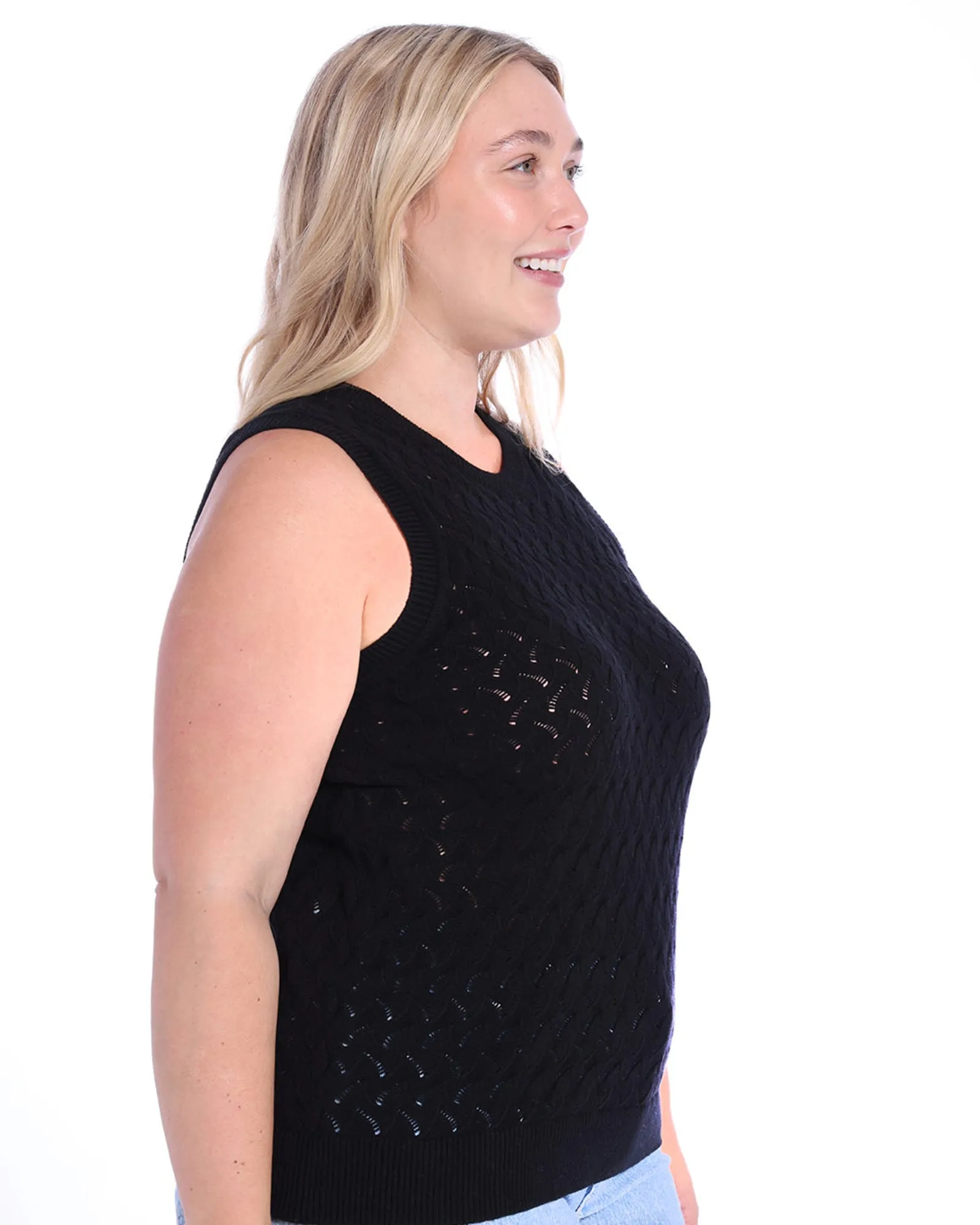Cotton Cashmere Pointelle Tank | Black