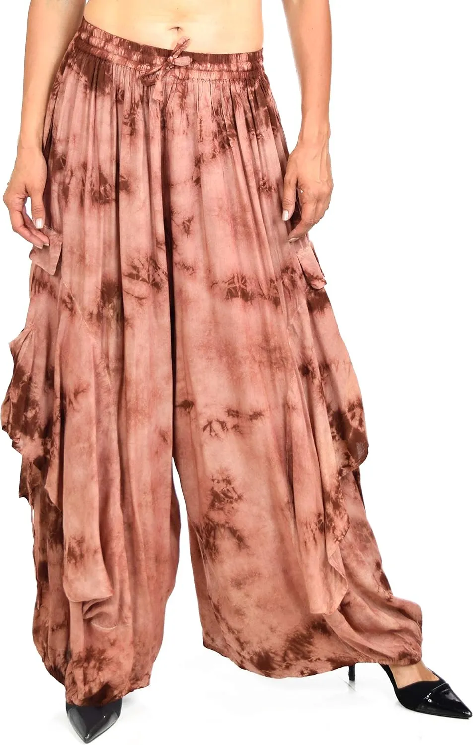 Dare2BStylish Women Loose Fit Elastic Waist Boho Wide Leg Palazzo Pants