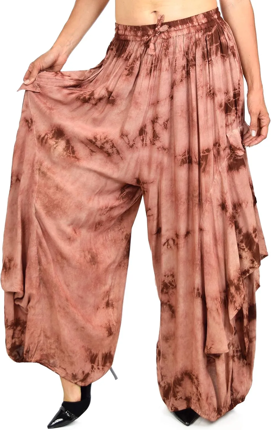 Dare2BStylish Women Loose Fit Elastic Waist Boho Wide Leg Palazzo Pants