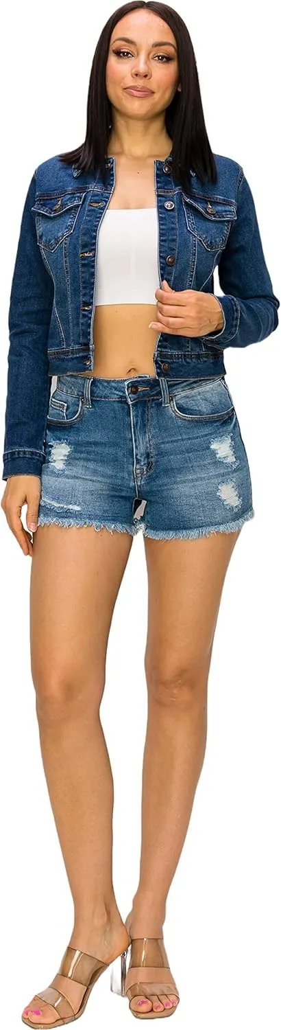 Denim Jean Jacket For Women Button up Long Sleeve Stone Washed S - 3XL