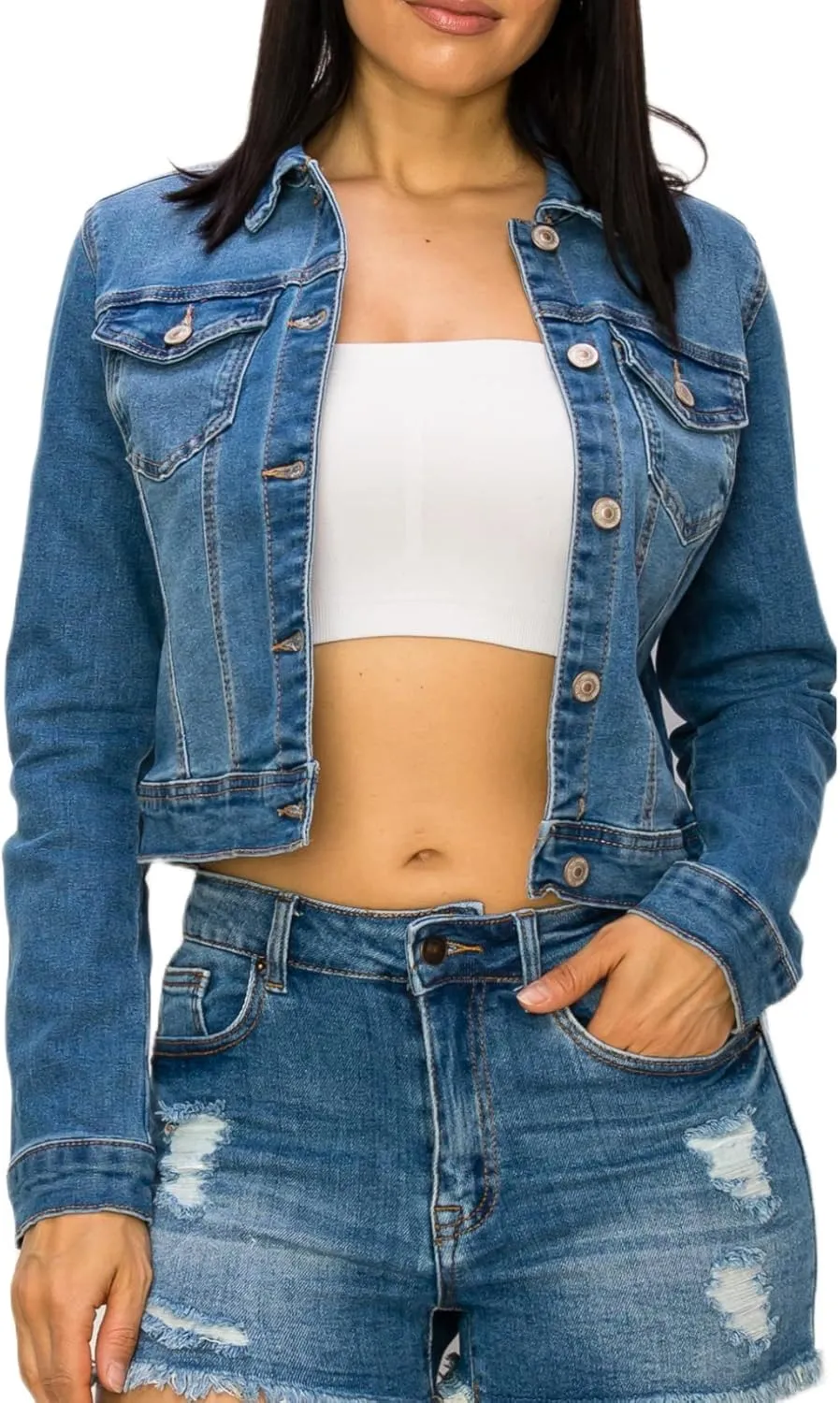 Denim Jean Jacket For Women Button up Long Sleeve Stone Washed S - 3XL