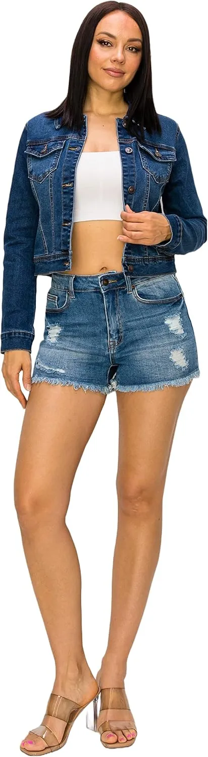 Denim Jean Jacket For Women Button up Long Sleeve Stone Washed S - 3XL