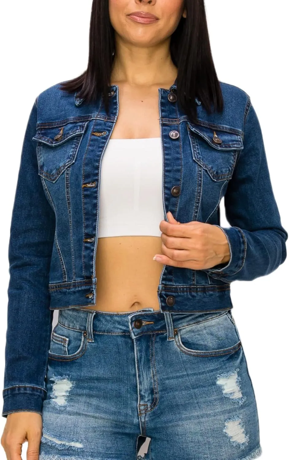 Denim Jean Jacket For Women Button up Long Sleeve Stone Washed S - 3XL
