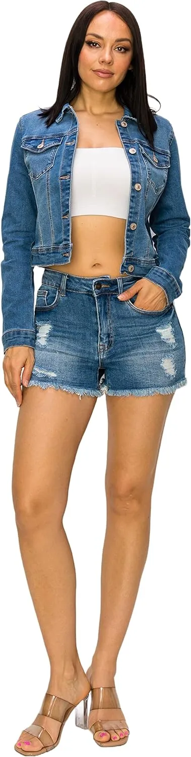 Denim Jean Jacket For Women Button up Long Sleeve Stone Washed S - 3XL