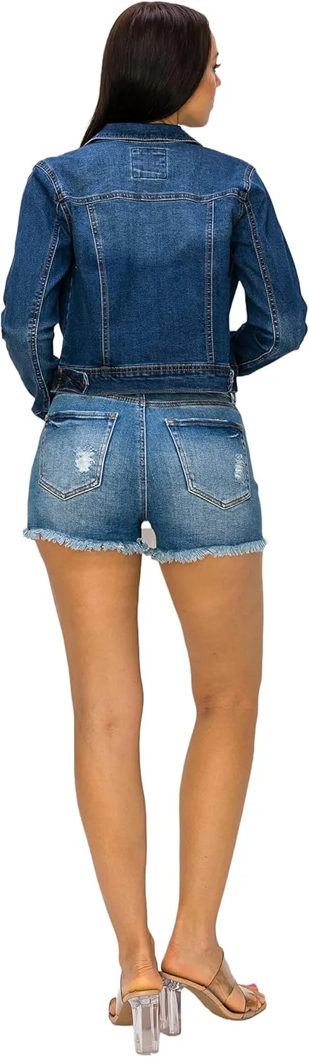 Denim Jean Jacket For Women Button up Long Sleeve Stone Washed S - 3XL