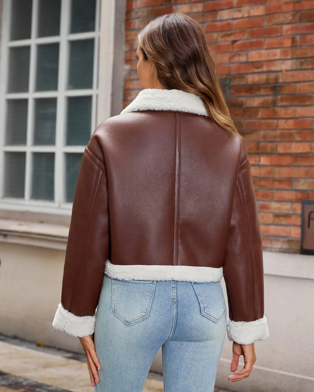 DIASHINY Women's Faux Shearing Fur Winter Coat Warm Thick Fur Lined Faux Leather Jacket