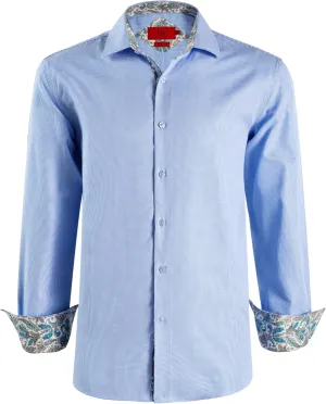 Elie Balleh Men’s Slim Fit Shirt Houndstooth Dress Button-Down Shirt with Natural Stretch and Distinctive Design, Baby Blue, Medium