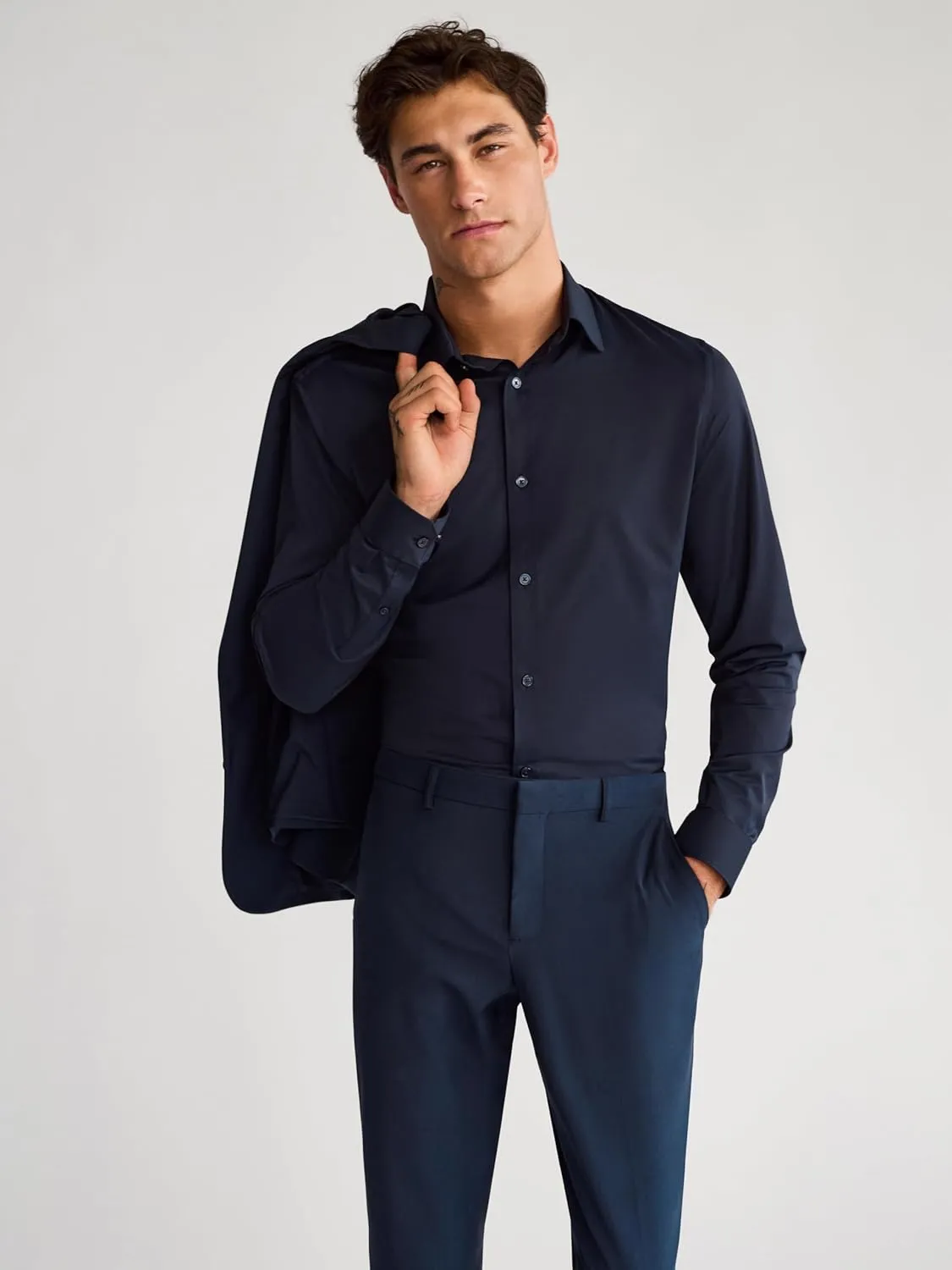 EXPRESS Mens Long Sleeve Slim Performance Solid Button UP Shirt