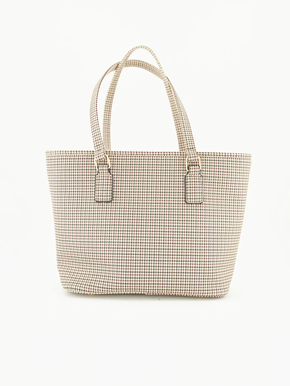 Houndstooth Tote Bag.Gold Trims.