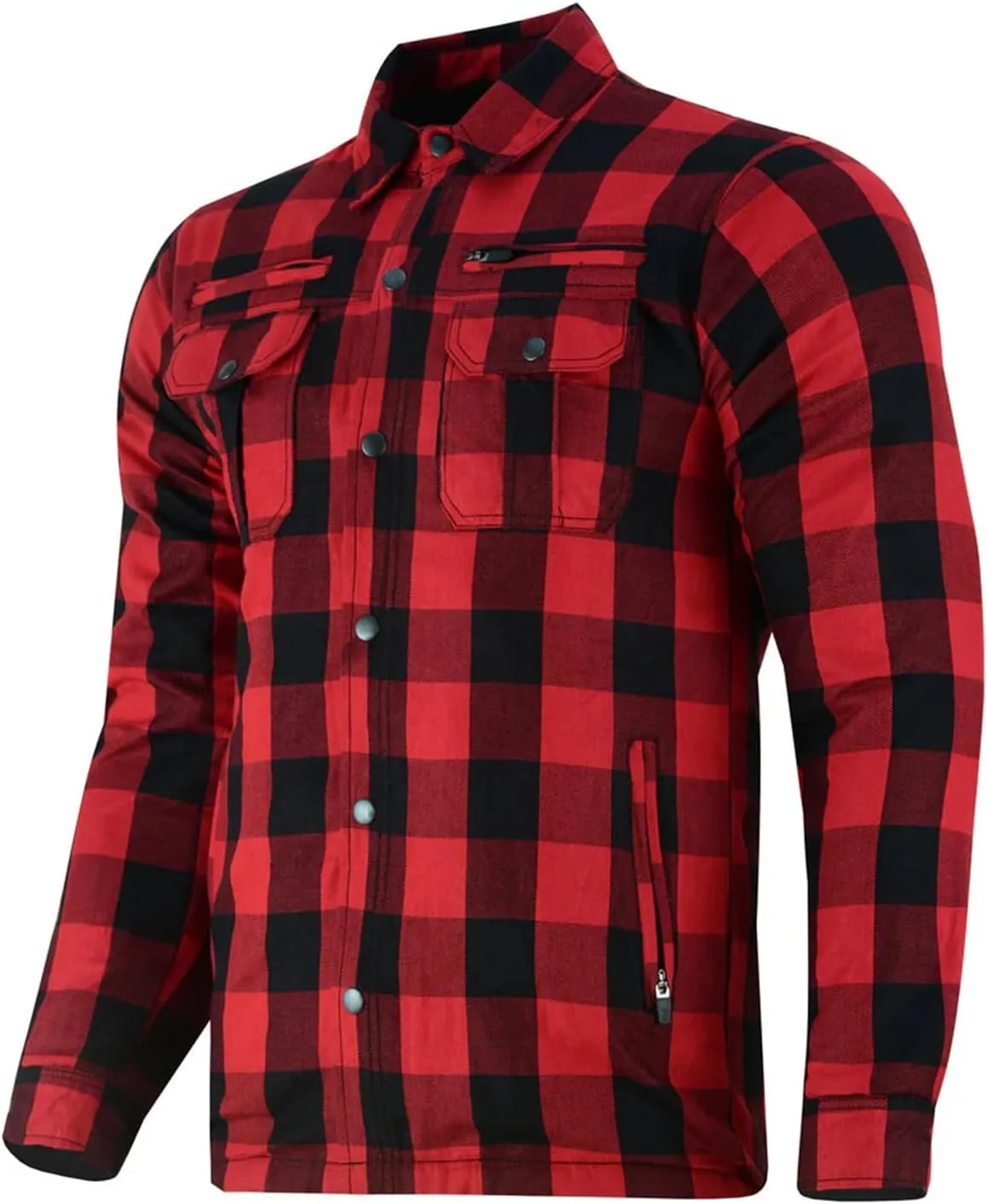 Hugger Men's Motorcycle Shirt Plaid Biker Flannel Jacket Removable Sporty Armored, Zipper and Snap Closure & Water Resistant