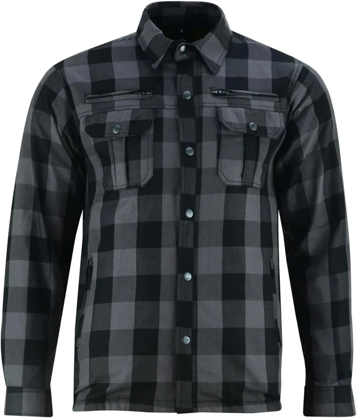 Hugger Men's Motorcycle Shirt Plaid Biker Flannel Jacket Removable Sporty Armored, Zipper and Snap Closure & Water Resistant