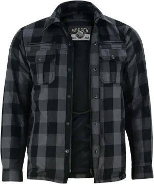 Hugger Men's Motorcycle Shirt Plaid Biker Flannel Jacket Removable Sporty Armored, Zipper and Snap Closure & Water Resistant
