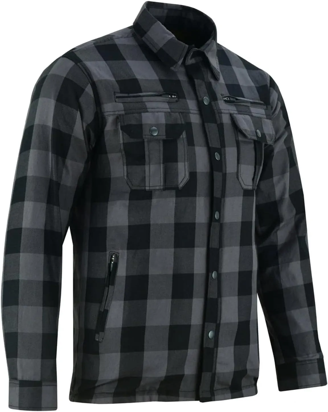 Hugger Men's Motorcycle Shirt Plaid Biker Flannel Jacket Removable Sporty Armored, Zipper and Snap Closure & Water Resistant