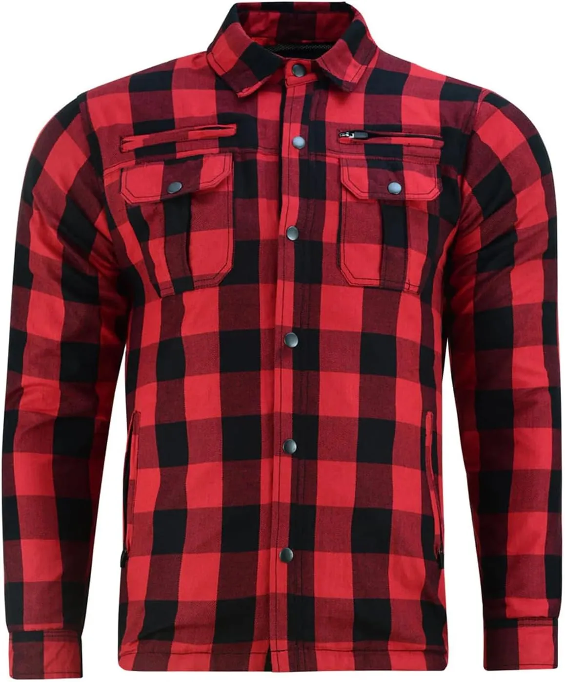 Hugger Men's Motorcycle Shirt Plaid Biker Flannel Jacket Removable Sporty Armored, Zipper and Snap Closure & Water Resistant