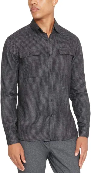 Kenneth Cole Mens Performance Mini-Check Button Up Shirt, Black, Medium