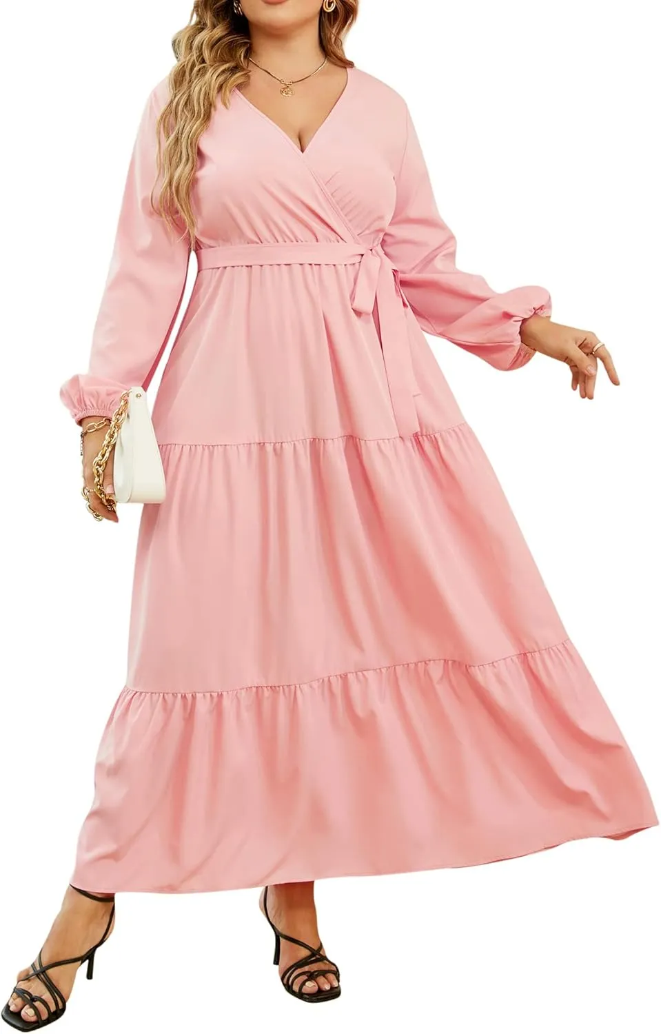KOJOOIN Women's V Neck Maxi Dress