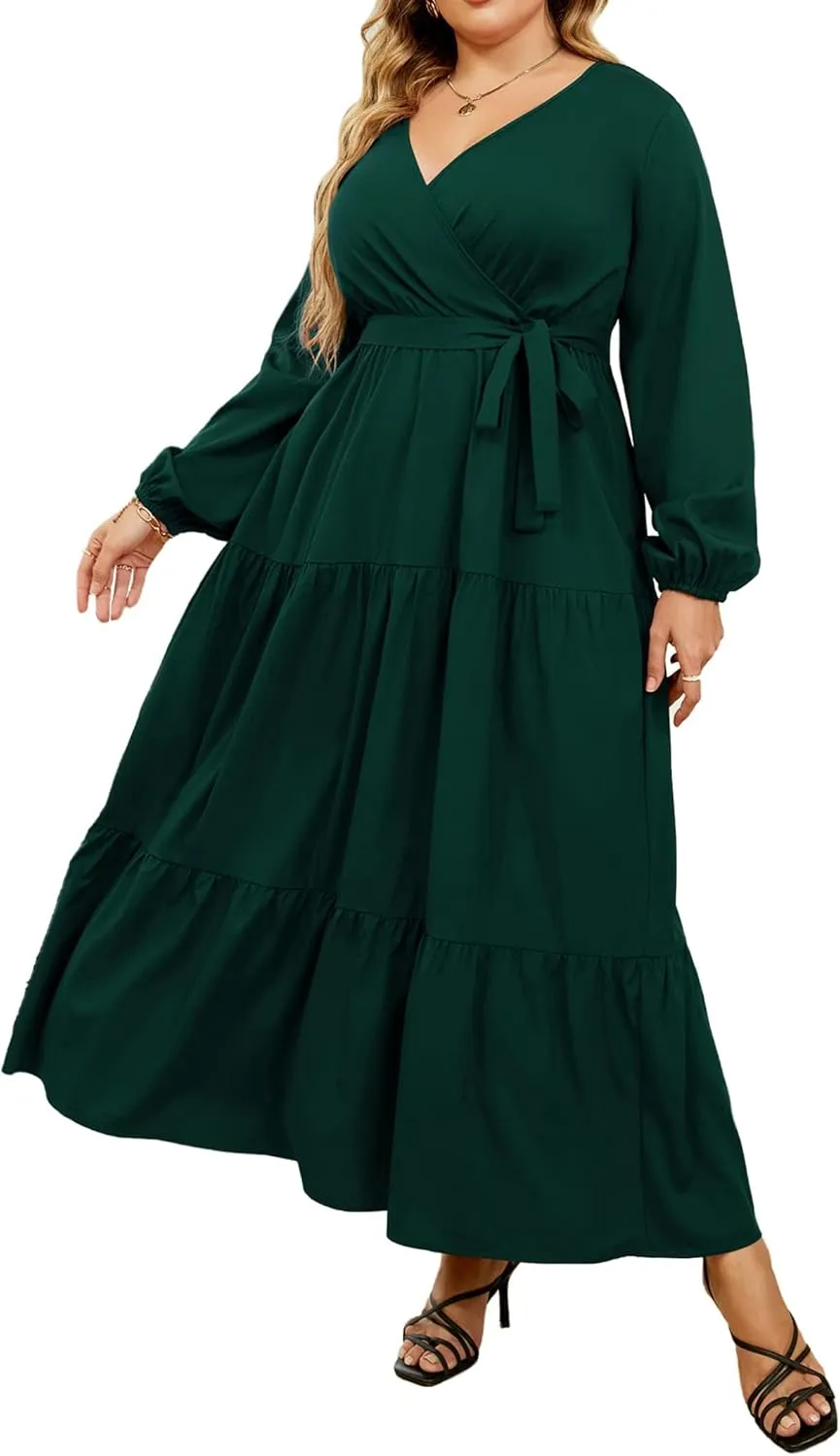 KOJOOIN Women's V Neck Maxi Dress