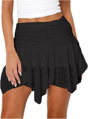 Lace Skirts for Women Elastic Low Rise Layered Pleated A-Line Mini Skirt Cute Flowy Ruffle Short Skirt Y2k Streetwear
