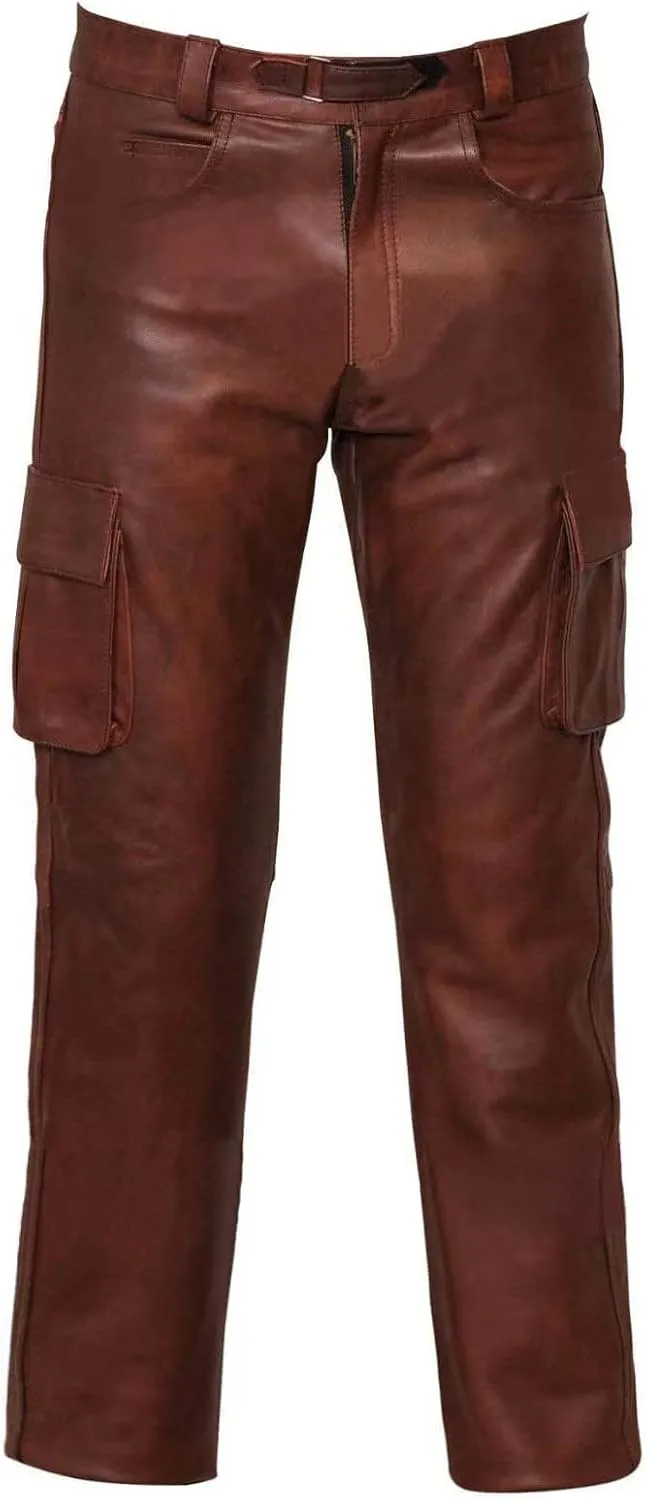 Leather Pants for Men Baggy Goth Sweatpants with Cargo Pockets Slim Skinny Faux Leather Pants Trousers