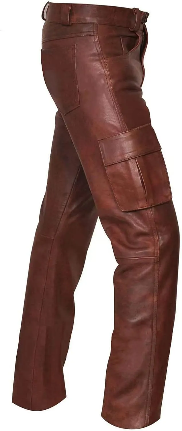Leather Pants for Men Baggy Goth Sweatpants with Cargo Pockets Slim Skinny Faux Leather Pants Trousers