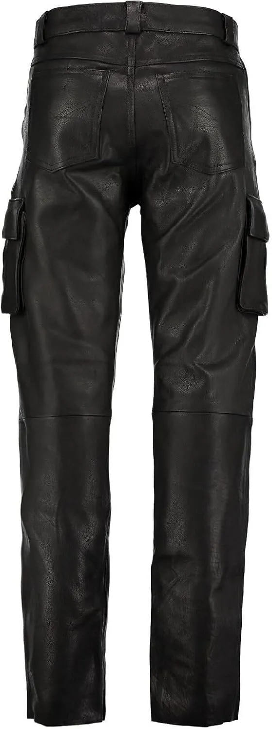 Leather Pants for Men Baggy Goth Sweatpants with Cargo Pockets Slim Skinny Faux Leather Pants Trousers