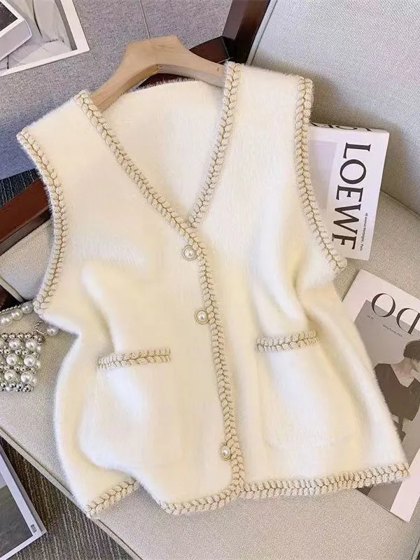 Loose Sleeveless Buttoned V-Neck Vest Outerwear