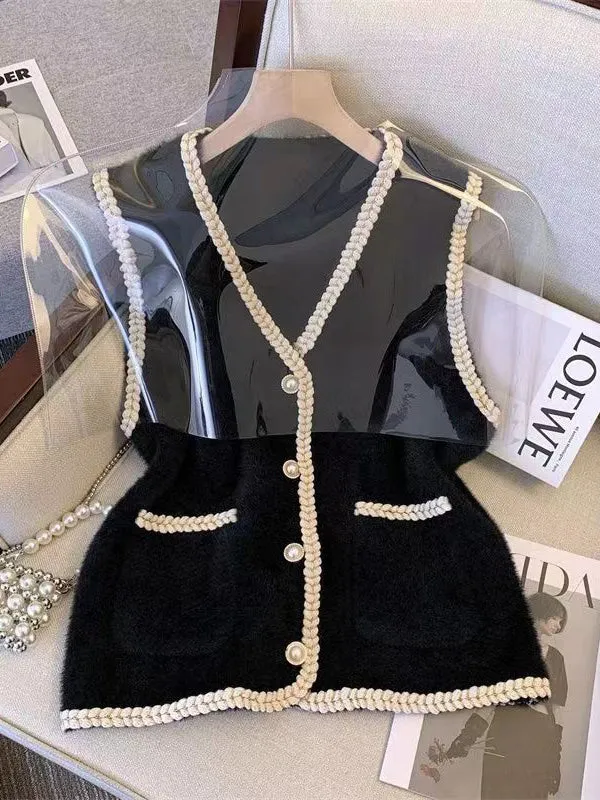 Loose Sleeveless Buttoned V-Neck Vest Outerwear