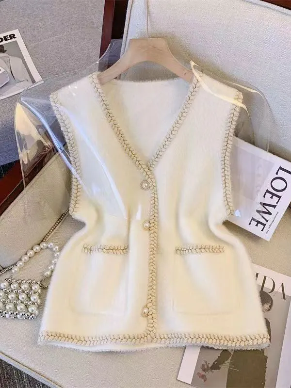 Loose Sleeveless Buttoned V-Neck Vest Outerwear