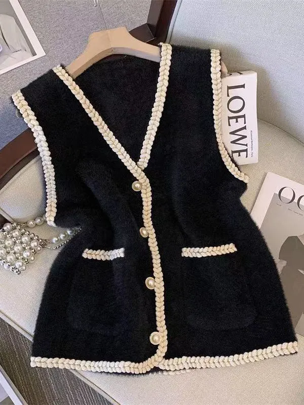 Loose Sleeveless Buttoned V-Neck Vest Outerwear