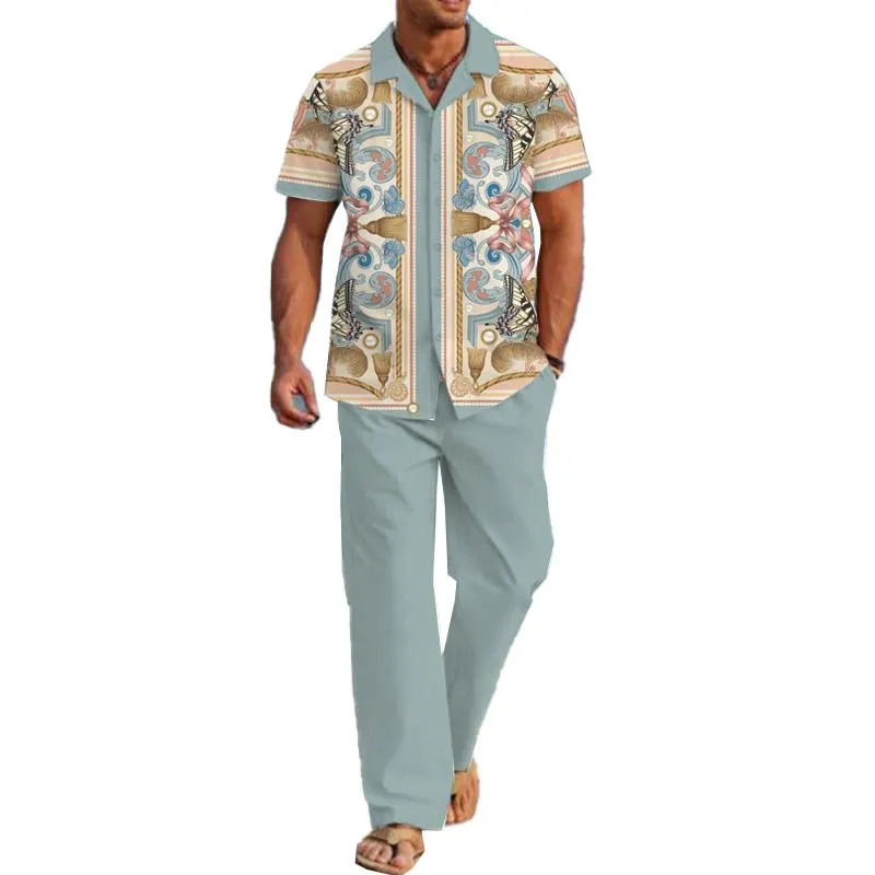 MEN'S CASUAL PRINTED SHORT SLEEVE SHIRT SET 70828216YM
