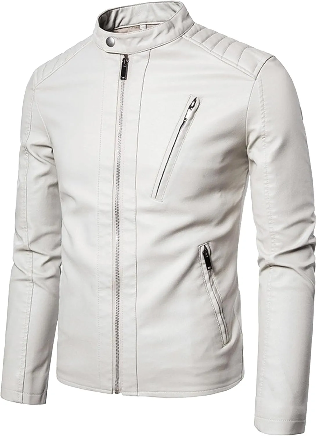 Men's Quilted Cafe Racer Moto Jackets Slim Fit Motorcycle Faux Leather Jacket Faux Leather Motorcycle Jacket