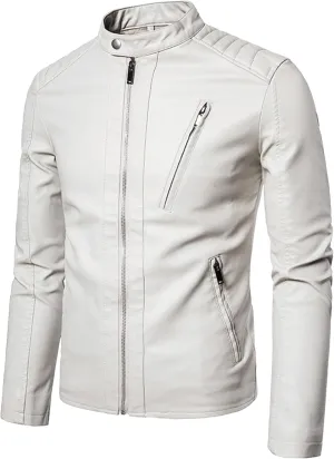 Men's Quilted Cafe Racer Moto Jackets Slim Fit Motorcycle Faux Leather Jacket Faux Leather Motorcycle Jacket