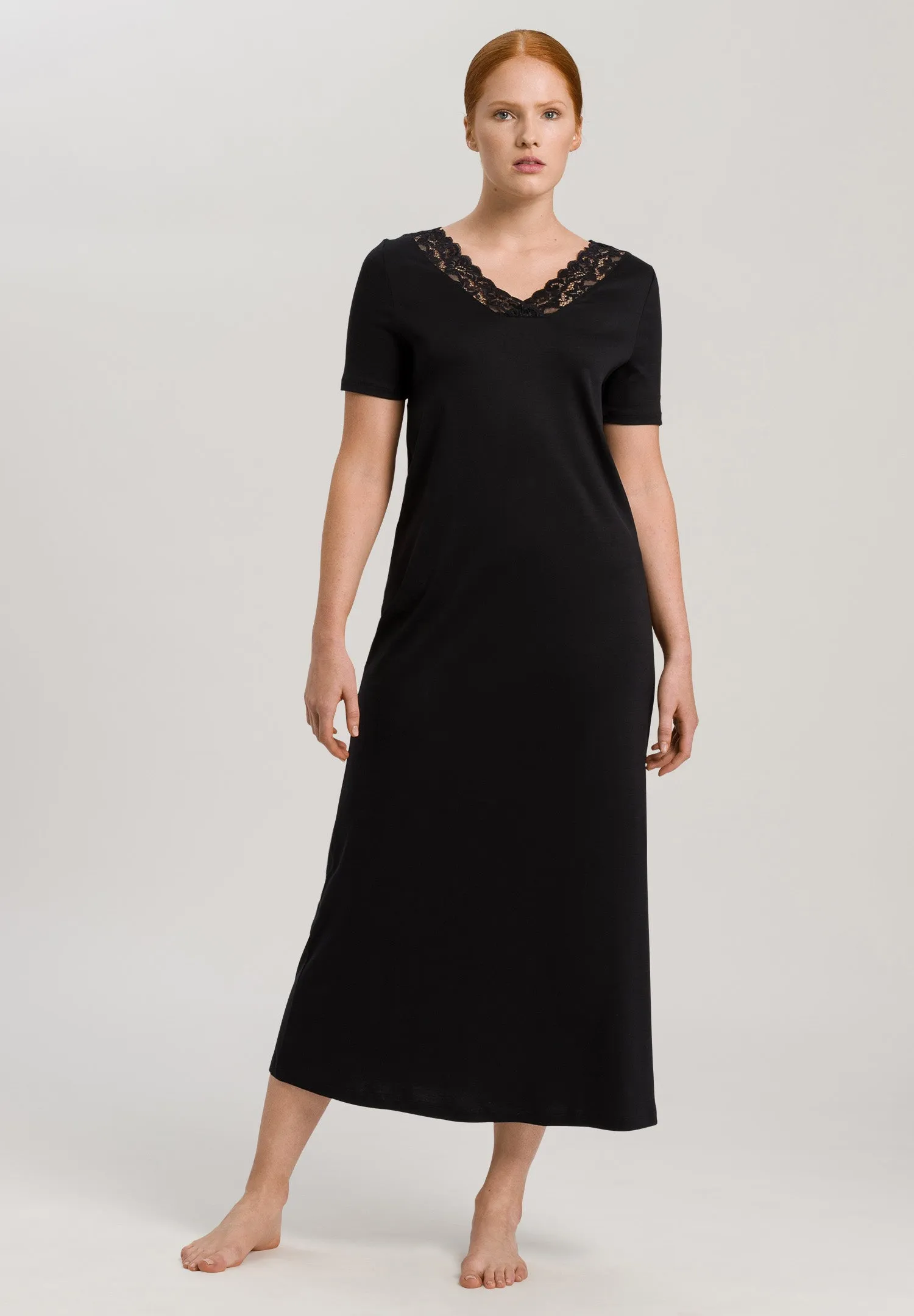Moments Lace Trim Cotton Nightgown  | Black 77933-019