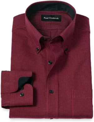 Paul Fredrick Men's Slim Fit Non-Iron Cotton Houndstooth Dress Shirt